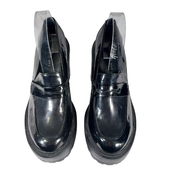 MADDEN GIRL! KASSIDY ULTRA CHUNKY HEEL, PLATFORM BLACK PATENT LOAFERS! SZ 8M - Picture 4 of 10